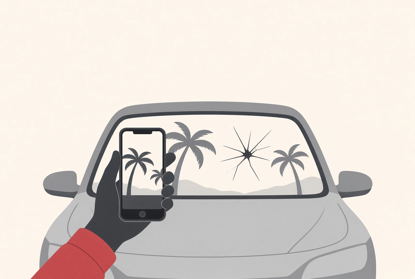 Phone photographing a cracked windshield